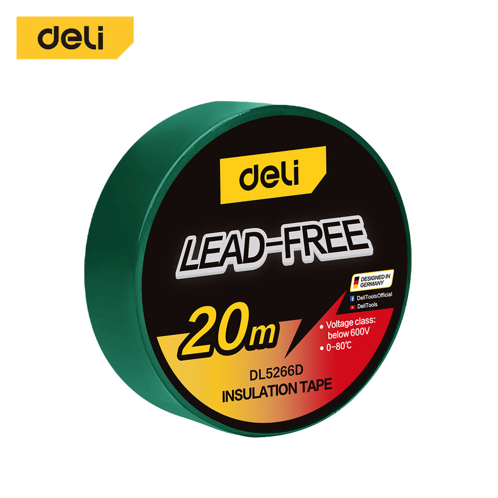 เทปพันสายไฟ DELI EDL5266D-GN-01 20ม. สีเขียว_0